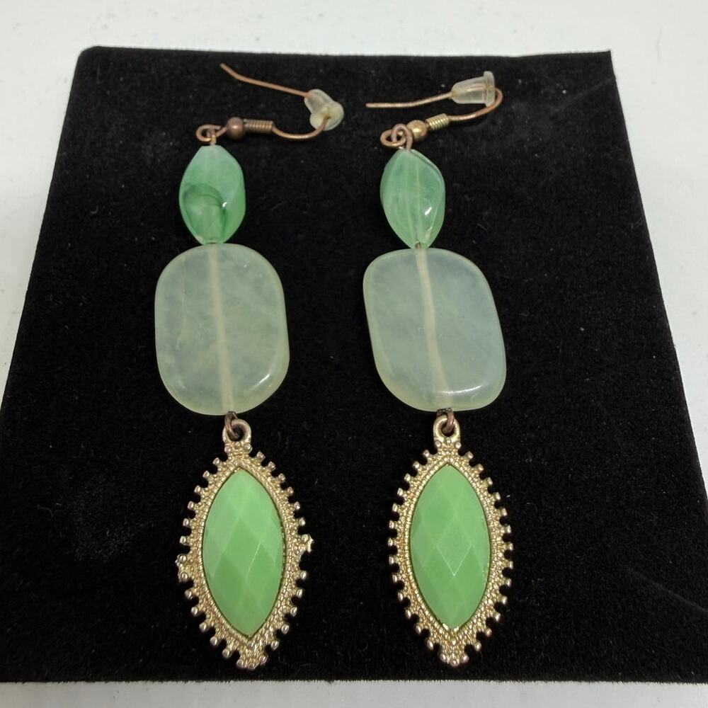 UV Reactive Mint Green Dangle Earrings Acrylic Resin Beads Boho Festival Jewelry